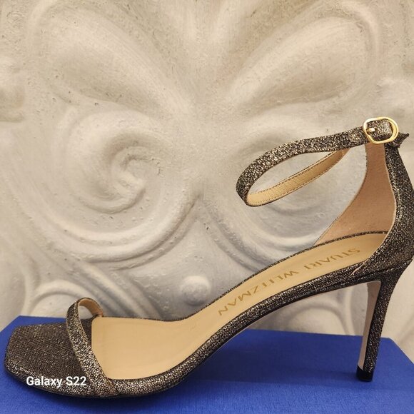 Stuart Weitzman Nudistcurve 75 Pyrite Glittery Sandals made in Spain 10B NIB - Picture 2 of 13